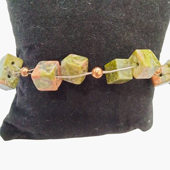 Unakite Copper Bracelet Cube Bead Illusion Floating Toggle Clasp 8 inch - Picture 4 of 7